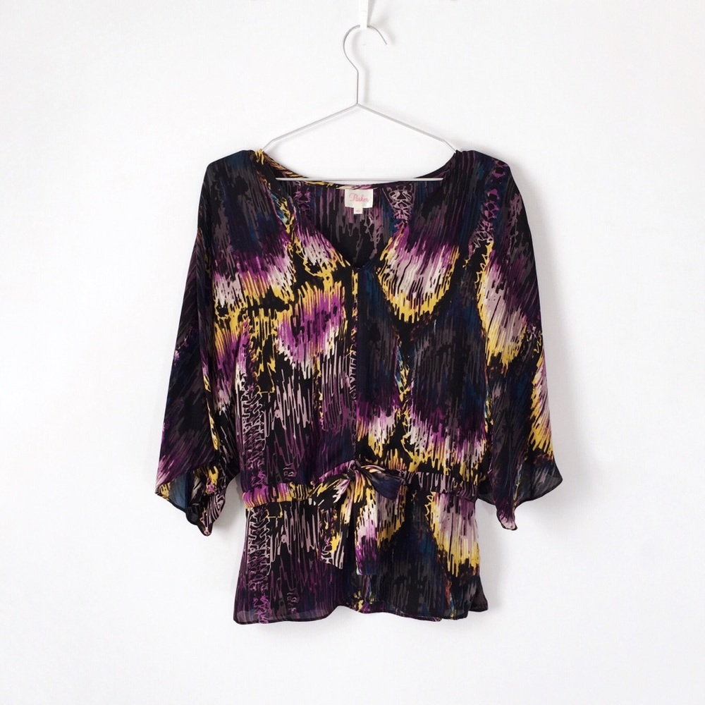 parker | printed silk cinched waist tunic blouse
